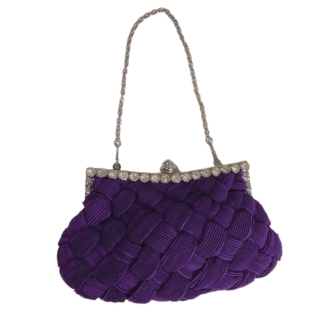 Unbranded Women’s Purple Braided Pleated With Rhinestone Evening Clutch Sz S