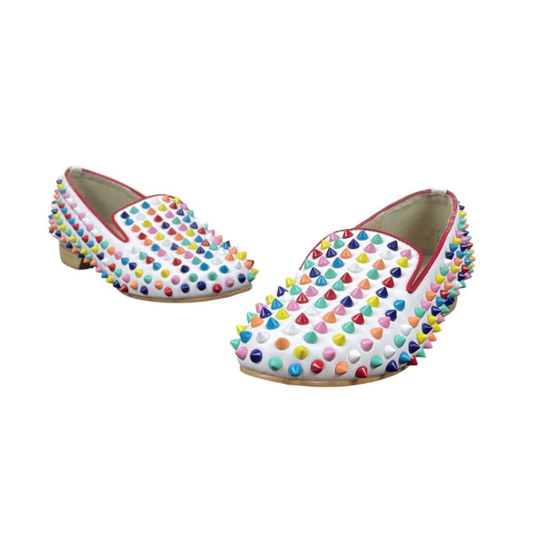 Christian Louboutin Womens white Multicolor Spike Studded Loafers Size 7