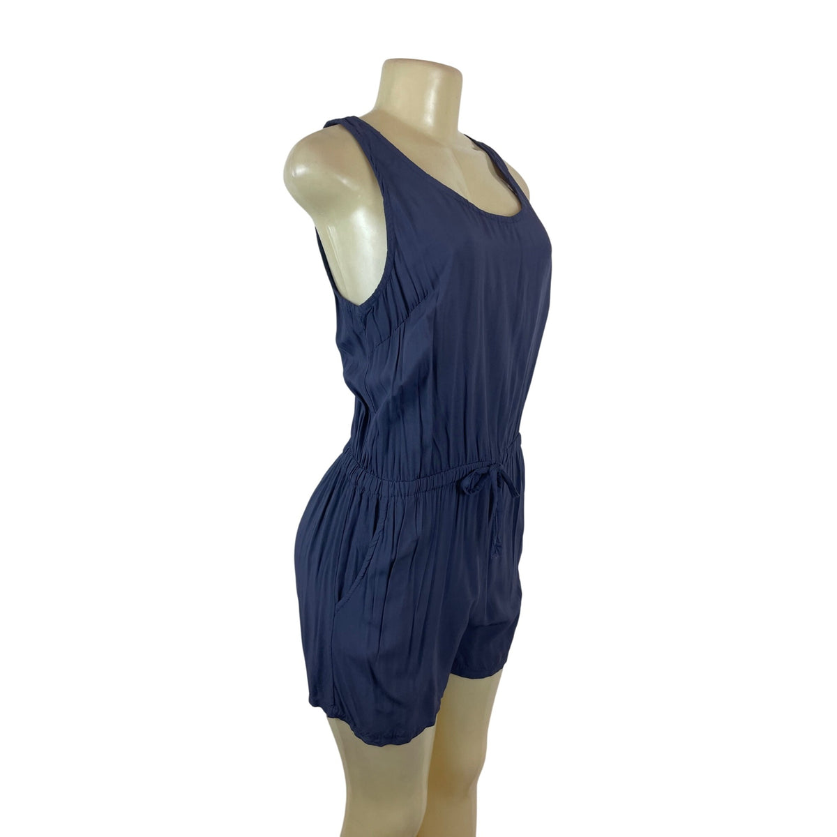 Boohoo Womens Navy Sleeveless Tie-Back Romper With Elastic Waist Sz M- New