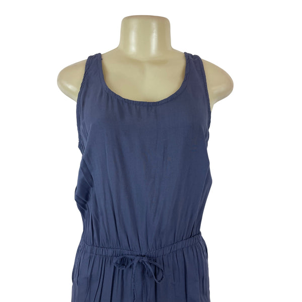 Boohoo Womens Navy Sleeveless Tie-Back Romper With Elastic Waist Sz M- New