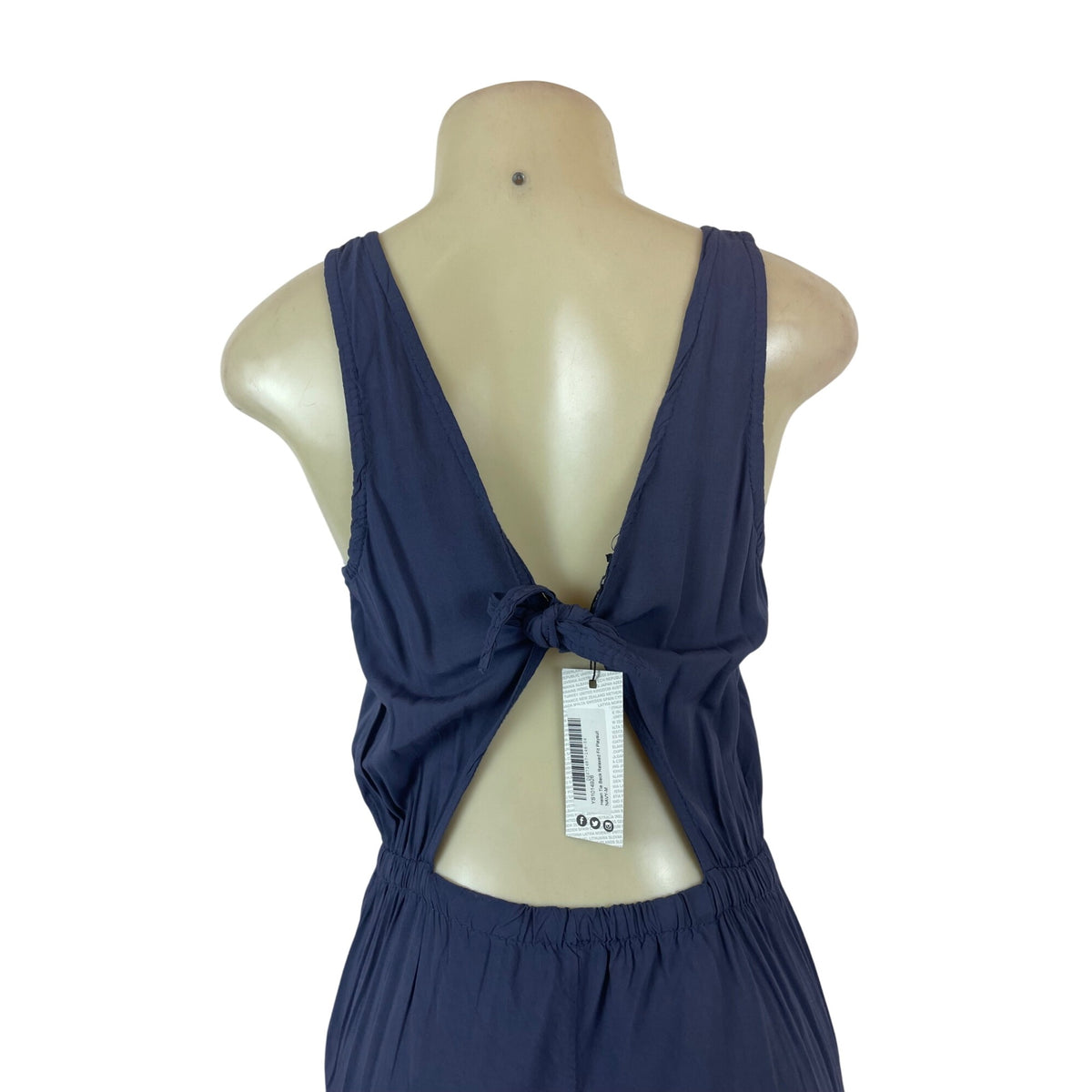 Boohoo Womens Navy Sleeveless Tie-Back Romper With Elastic Waist Sz M- New