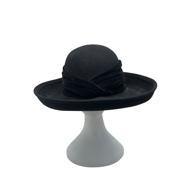 Elegant Black Felt Wide-Brim Hat For Women