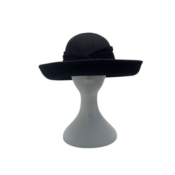 Elegant Black Felt Wide-Brim Hat For Women