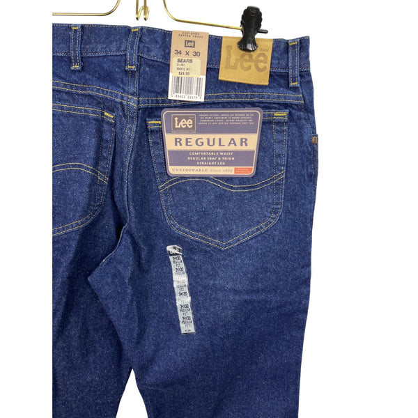 Vintage Lee Mens Regular Fit Jeans 34X30 Straight Leg Cotton Denim Blue - New