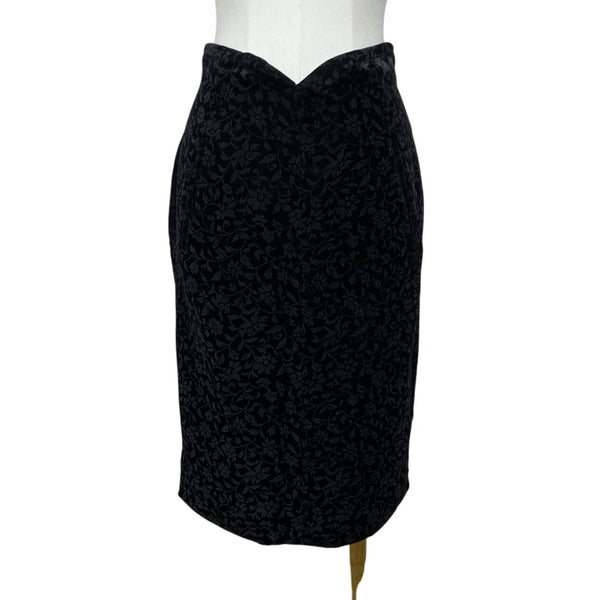 Giorgio Armani Black Floral Velvet Pencil Skirt Sz 46/12