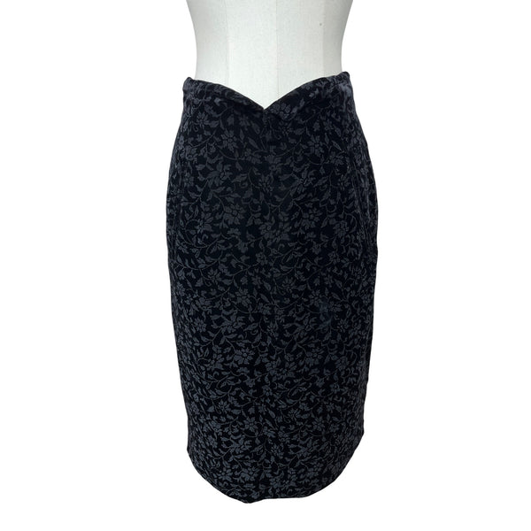 Giorgio Armani Black Floral Velvet Pencil Skirt Sz 46/12