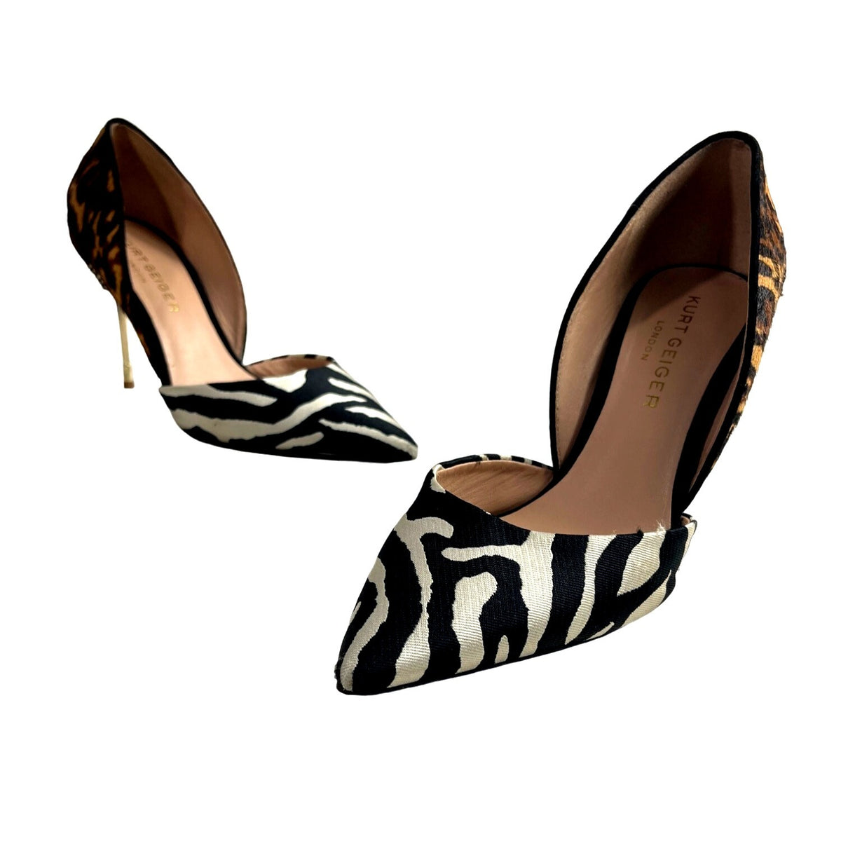 Kurt Geiger Women's Calf Hair Zebra Leopard Print 3in Heels Sz 38.5  (7.5 US)