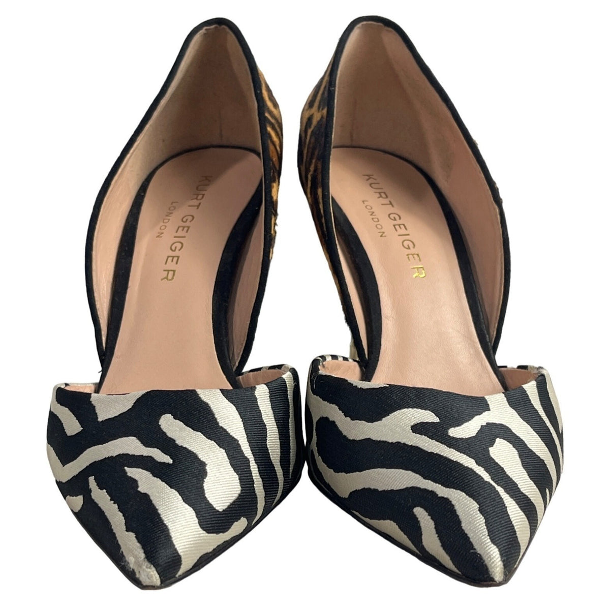 Kurt Geiger Women's Calf Hair Zebra Leopard Print 3in Heels Sz 38.5  (7.5 US)