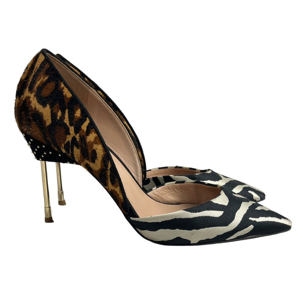 Kurt Geiger Women's Calf Hair Zebra Leopard Print 3in Heels Sz 38.5  (7.5 US)