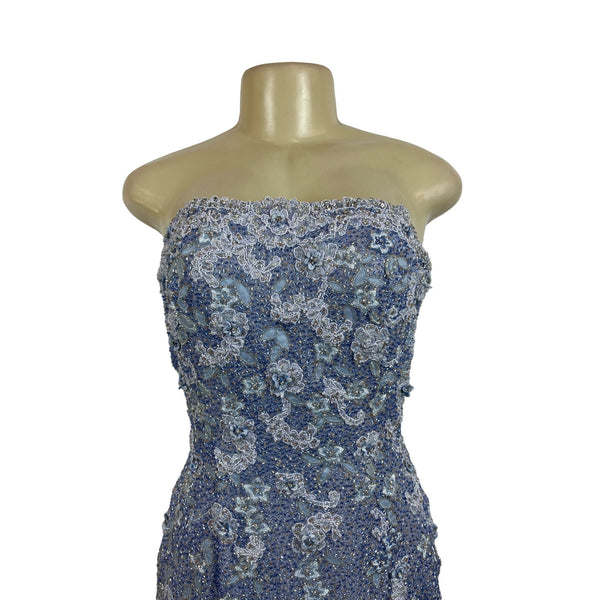 Stephen Yearick Women's Blue Vinage Sequin Strapless Dress