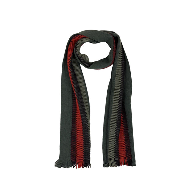 V. Fraas Unisex One Size Dark Green Red and Orange Striped Scarf