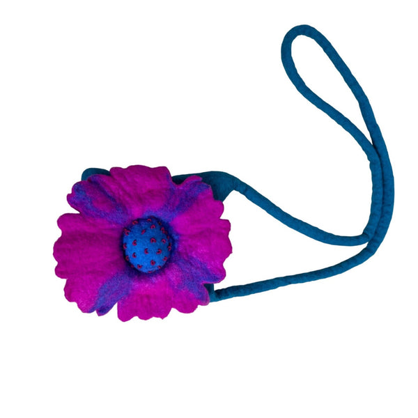 Handmade Wool Shoulder Bag with Teal and Purple Flower Made in Nepal