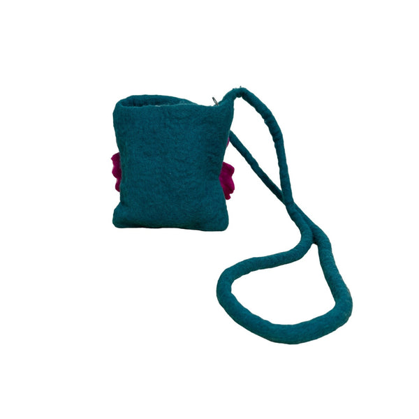 Handmade Wool Shoulder Bag with Teal and Purple Flower Made in Nepal