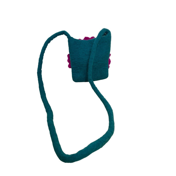 Handmade Wool Shoulder Bag with Teal and Purple Flower Made in Nepal