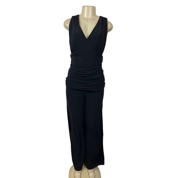 Joseph Ribkoff  Black V-Neck Jumpsuit With Ruched Waist & Wide-Leg Pants Sz 10