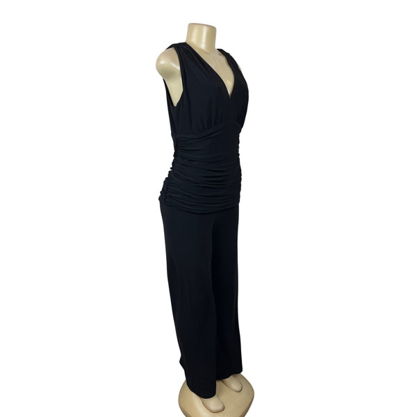 Joseph Ribkoff  Black V-Neck Jumpsuit With Ruched Waist & Wide-Leg Pants Sz 10