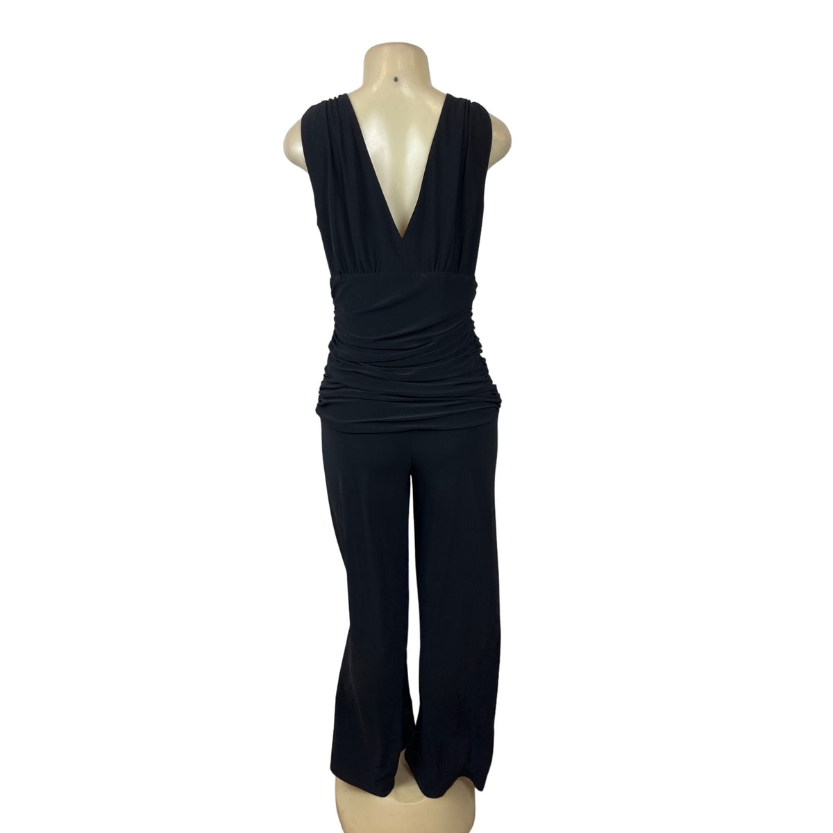 Joseph Ribkoff  Black V-Neck Jumpsuit With Ruched Waist & Wide-Leg Pants Sz 10