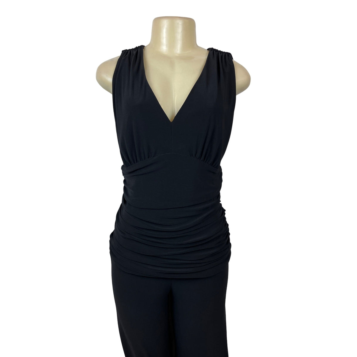 Joseph Ribkoff  Black V-Neck Jumpsuit With Ruched Waist & Wide-Leg Pants Sz 10