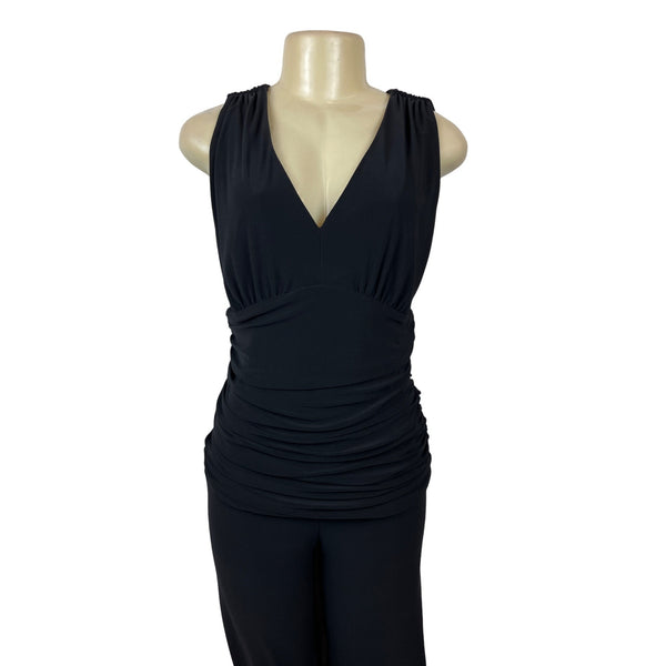 Joseph Ribkoff  Black V-Neck Jumpsuit With Ruched Waist & Wide-Leg Pants Sz 10