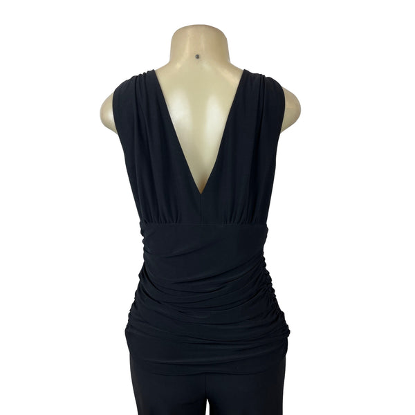 Joseph Ribkoff  Black V-Neck Jumpsuit With Ruched Waist & Wide-Leg Pants Sz 10