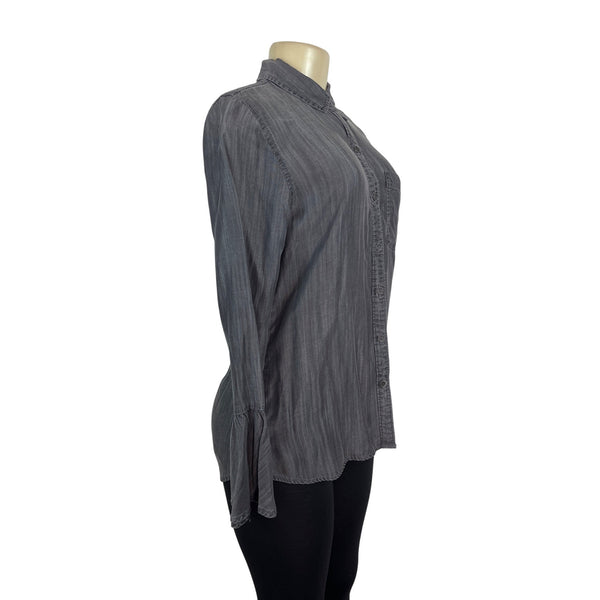 Beachlunchlounge Womens Gray Long Sleeve Button-Up Denim Shirt Sz S/P - New