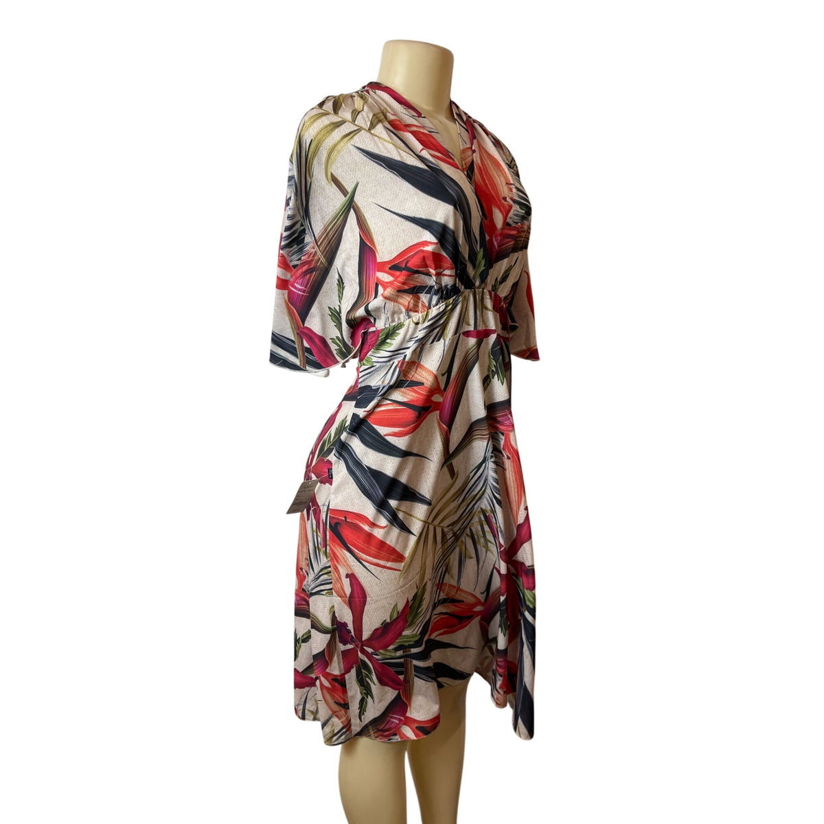 Femme Women Tropical Print Femme Dress With Elastic Waist Sz P-S NEW