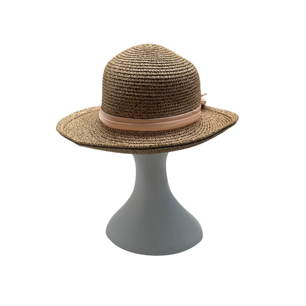 Womens Straw Sun Hat With Pink Ribbon Bow 58cm