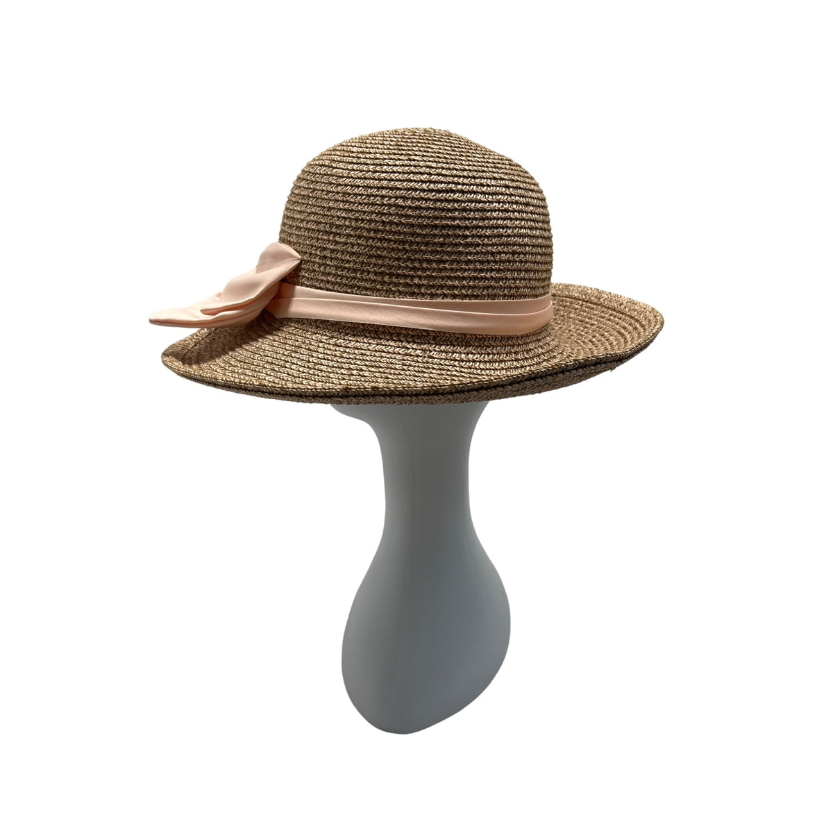 Womens Straw Sun Hat With Pink Ribbon Bow 58cm