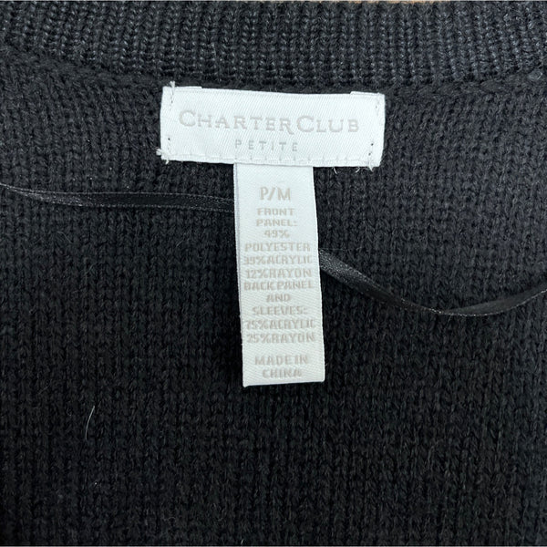 Charter Club Petite M Black Knit Cardigan Sweater- New