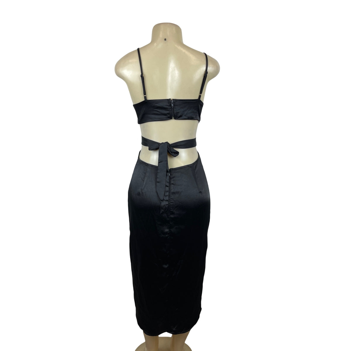 4th & Reckless Women's Black Satin Cutout Midi Dress Sz M