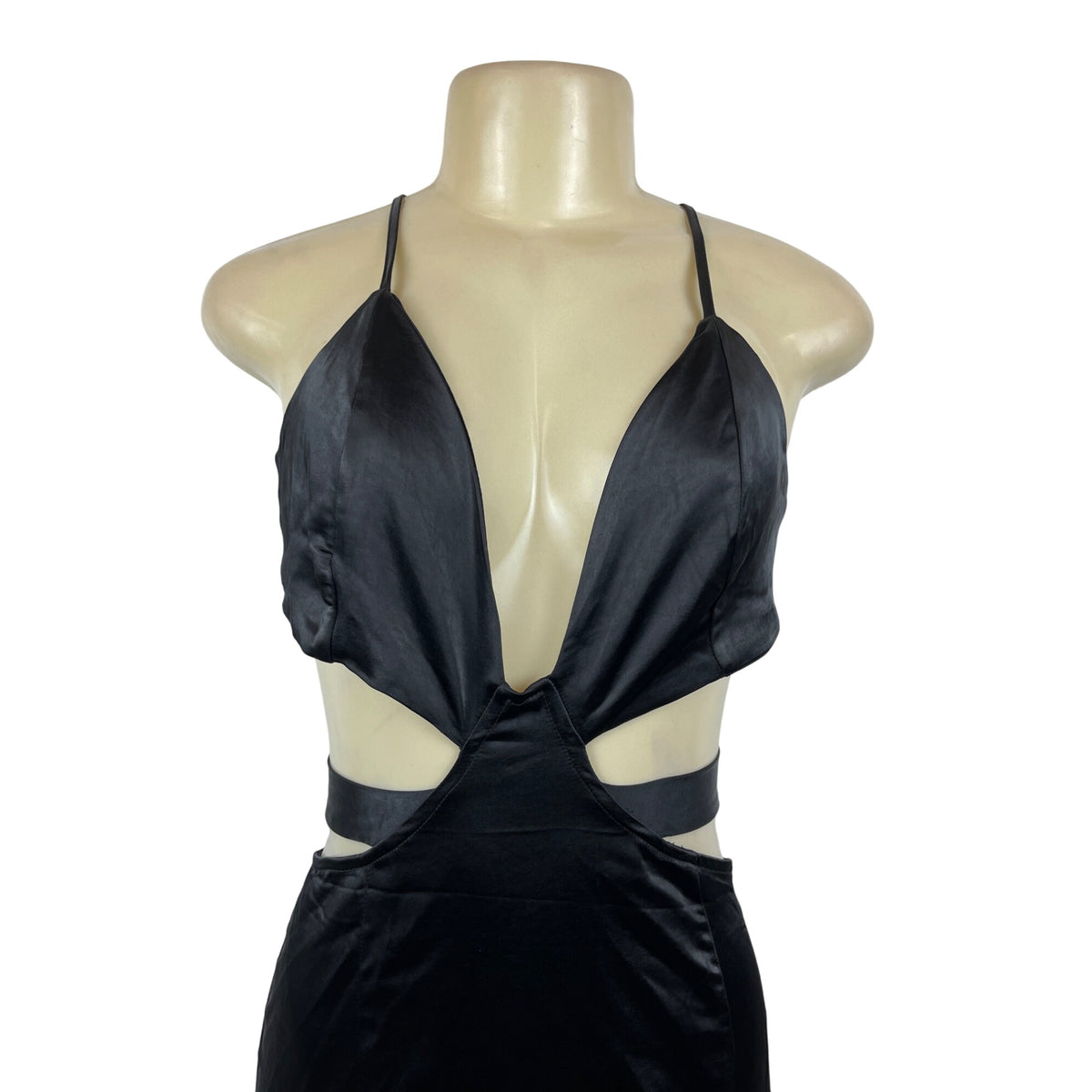 4th & Reckless Women's Black Satin Cutout Midi Dress Sz M