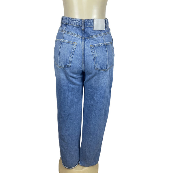 Pull & Bear Womens High-Waisted Relaxed Fit Distressed Denim Jeans Blue Sz 4