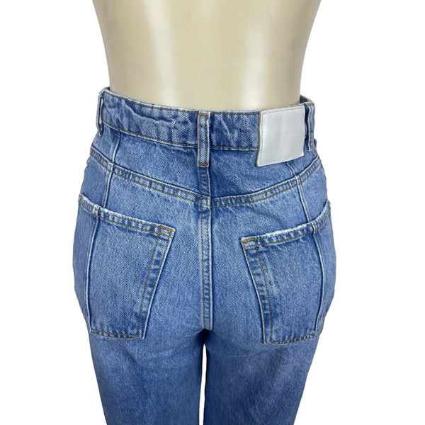 Pull & Bear Womens High-Waisted Relaxed Fit Distressed Denim Jeans Blue Sz 4