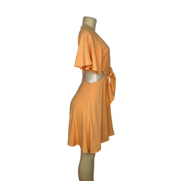 Lulus Orange Tie-Front Cutout Short Sleeve Dress Back Zip Up Closure Size M