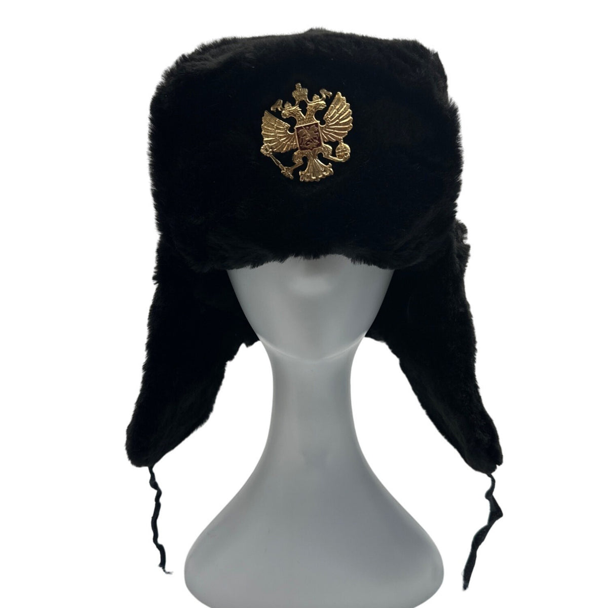 Vintage Russian Military Men's Black Cossack Imperial Eagle Winter Hat Sz L