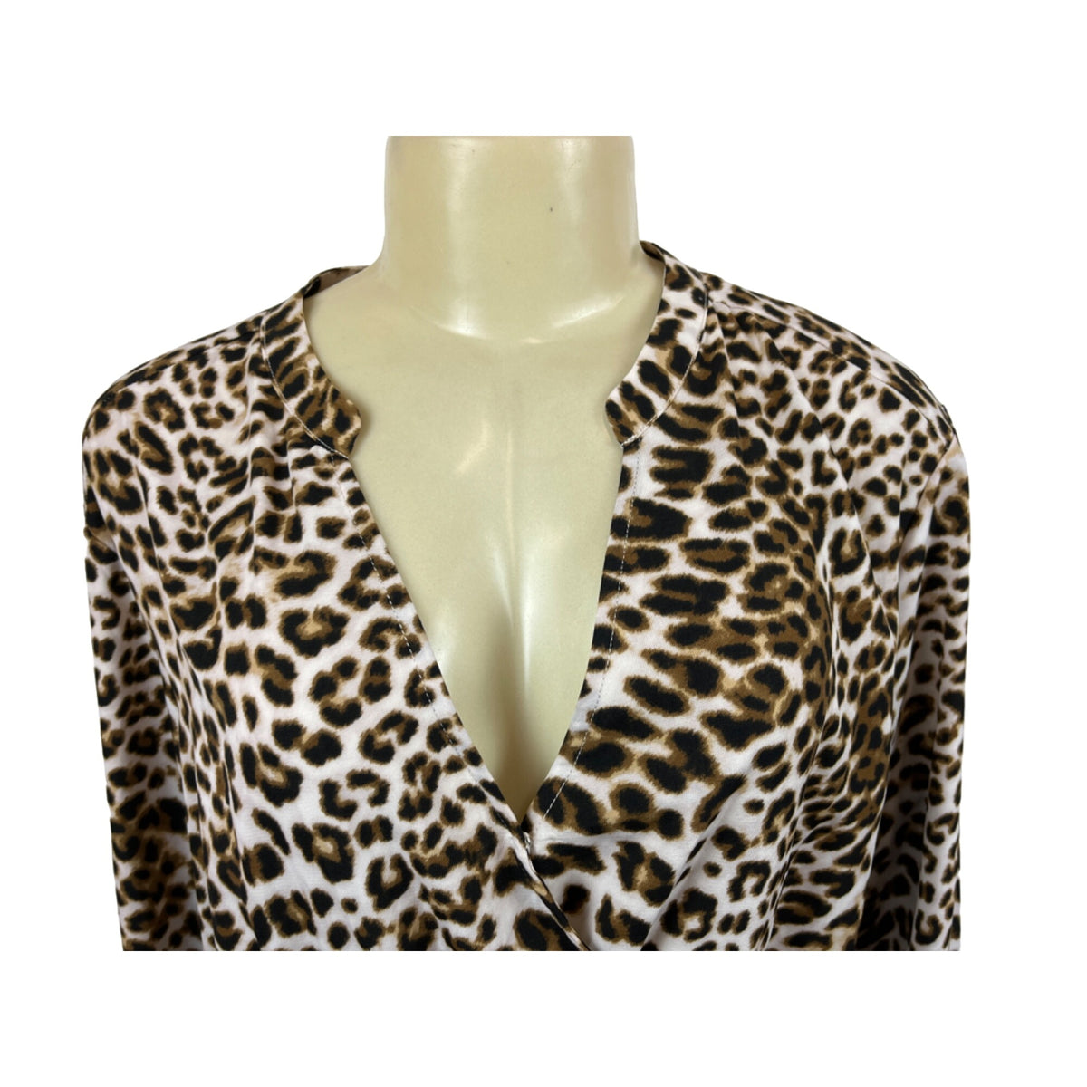 All in Favor Women's Leopard Print V Collar Loose Dress Sz XL