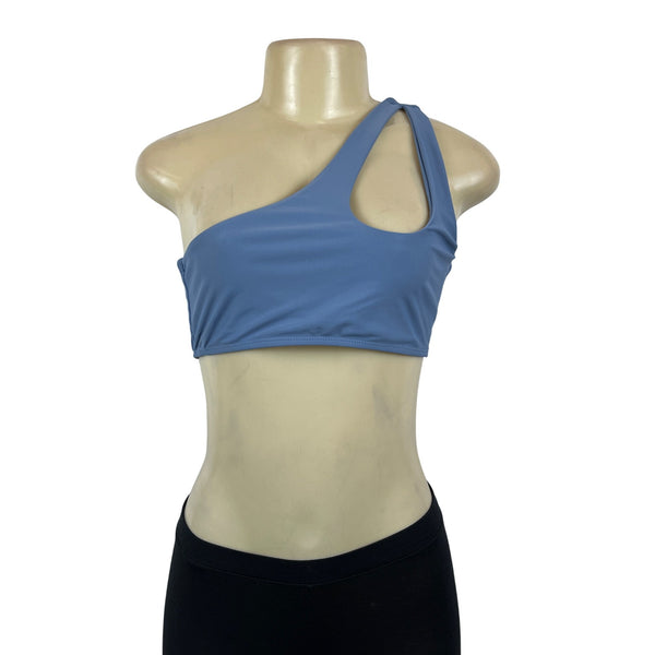 Womens One-Shoulder Blue Sports Bra Sz M