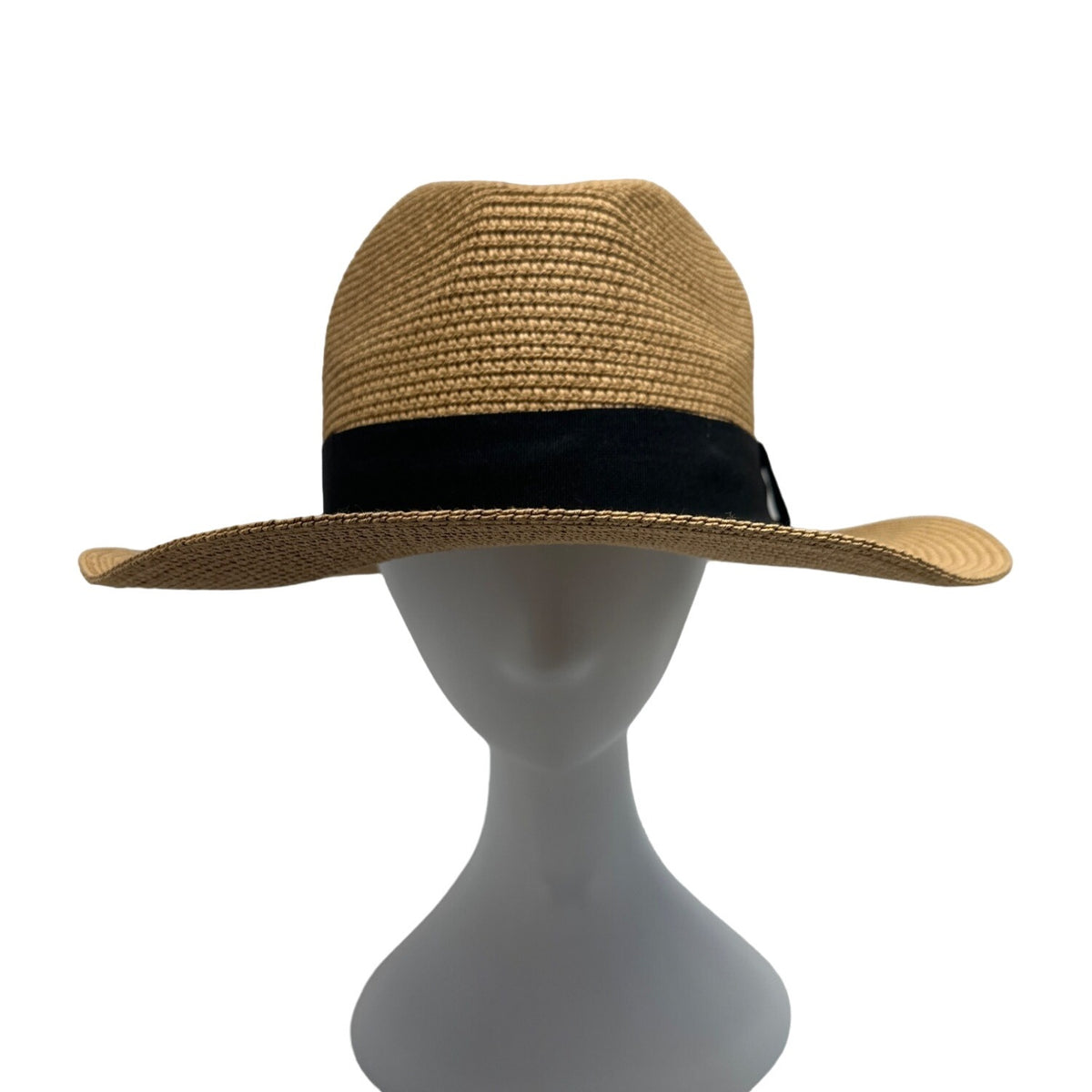 Unisex Sand Beige Black Stripe Sun Straw Hat