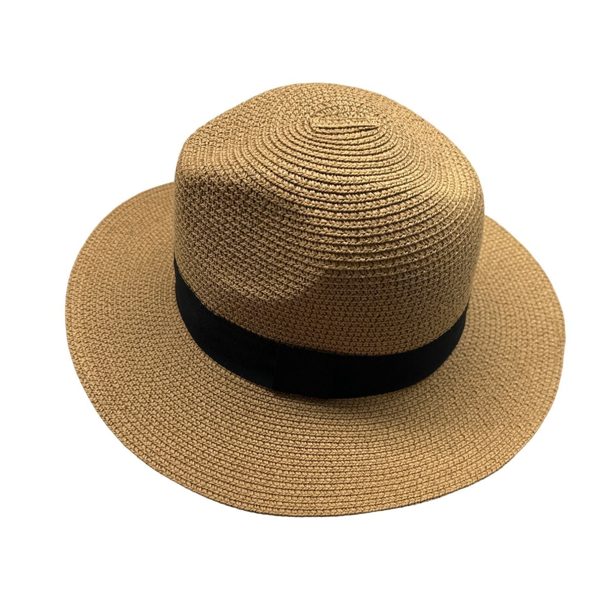 Unisex Sand Beige Black Stripe Sun Straw Hat