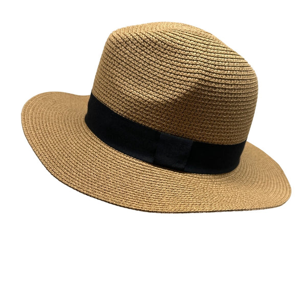 Unisex Sand Beige Black Stripe Sun Straw Hat