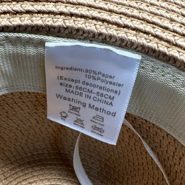 Unisex Sand Beige Black Stripe Sun Straw Hat