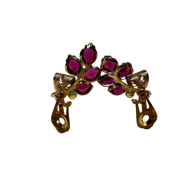 Austria Purple Pink Rhinestone Flower Vintage Earrings