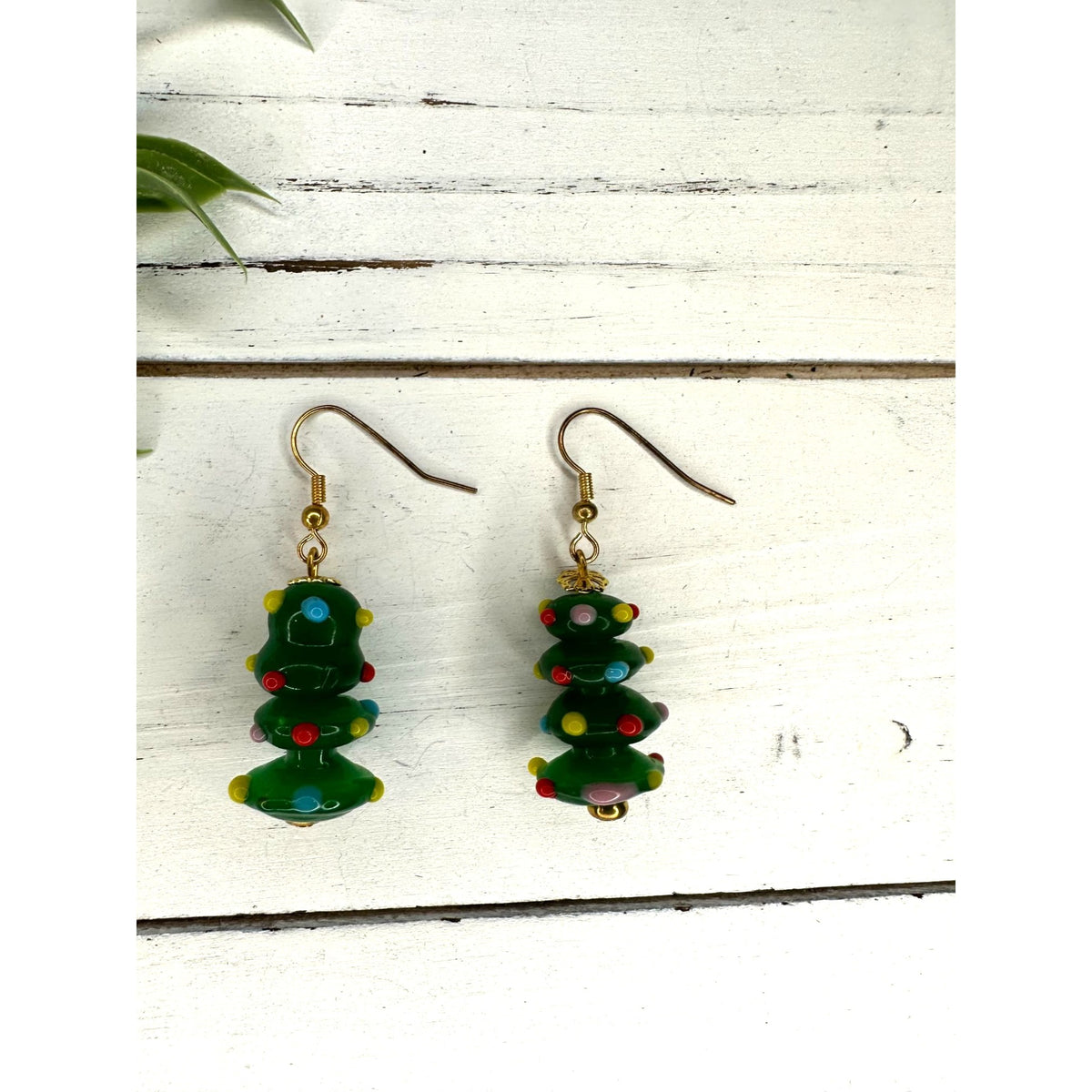 Green Christmas Tree Dangle Drop Earrings