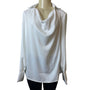 White Long Sleeve Blouse With Cowl Neck & Button Cuffs For Women Sz L - New