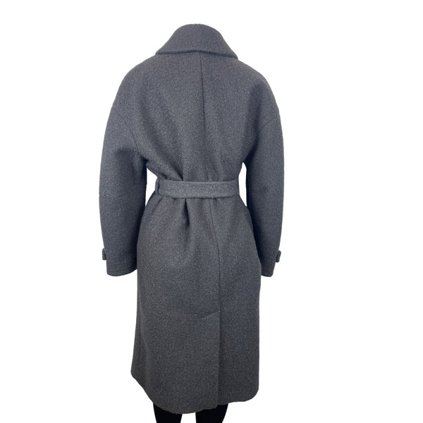 Vintage Gray Wool Blend Double-Breasted Belted Womens Overcoat