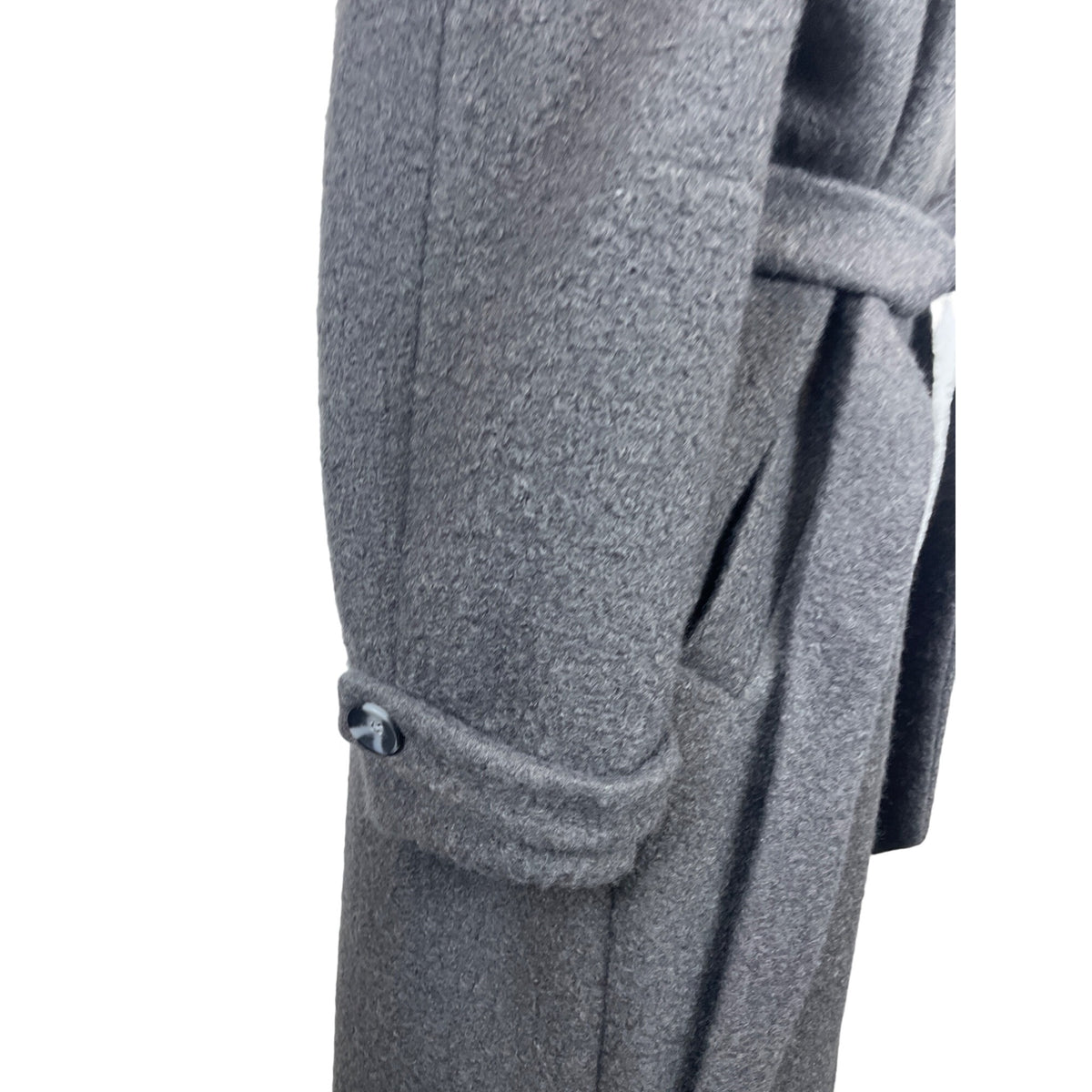 Vintage Gray Wool Blend Double-Breasted Belted Womens Overcoat