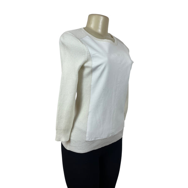 Banana Republic White Mixed Knit Sweater With Ribbed Sleeves Womens Size XS- New