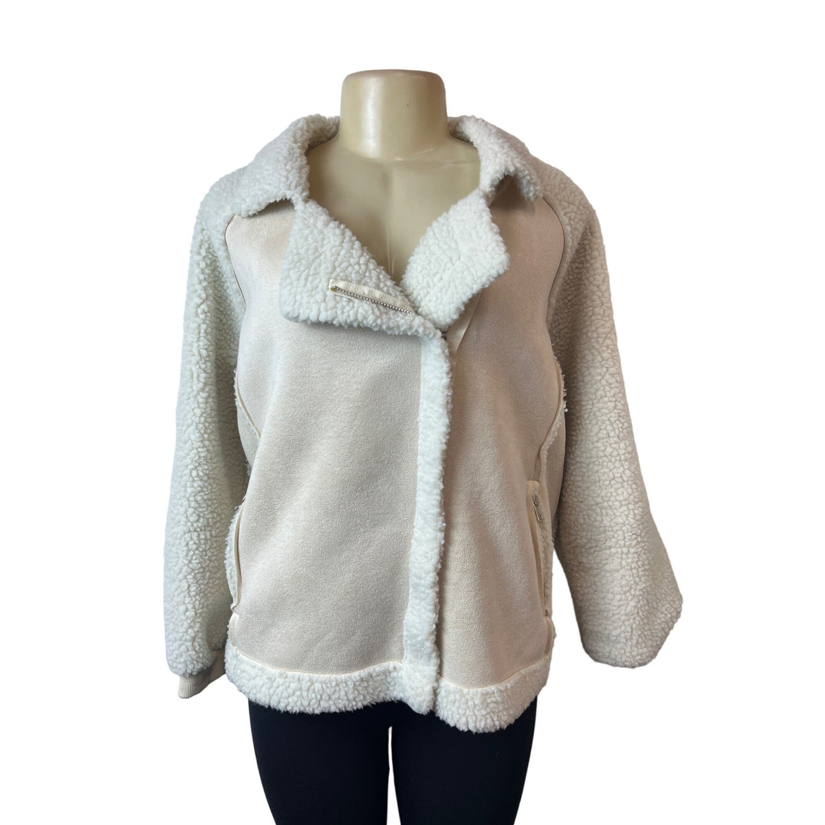 Classic Fashion Collection Women's White Lined Teddy Jacket Sz M