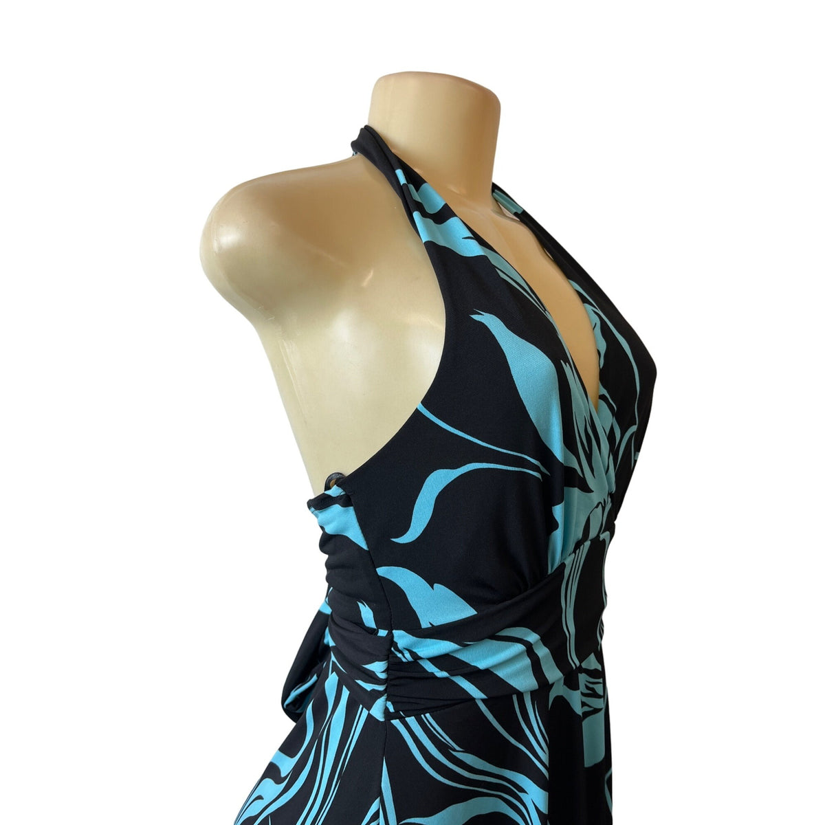 Roulette Women's Black Blue Halter Neck Ocassion Midi Dress Sz M- NWT