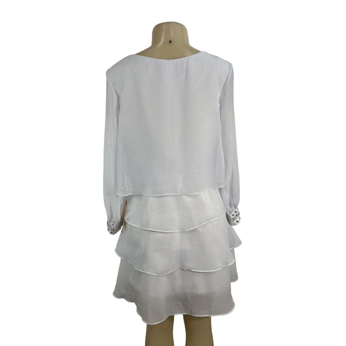 LantTing Bride Women's White Long Sleeve Short Tiered Chiffon Dress